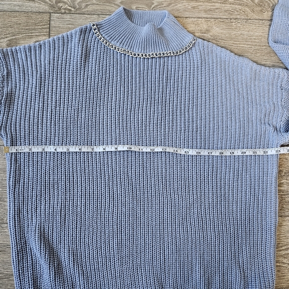 Missguided Powder Blue Mock Neck Knit Sweater with Chain Link Trim - Picture 10 of 13